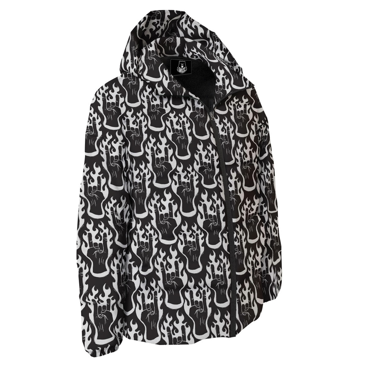 Hand Sign Rock And Roll Print Pattern Down Jacket-grizzshop