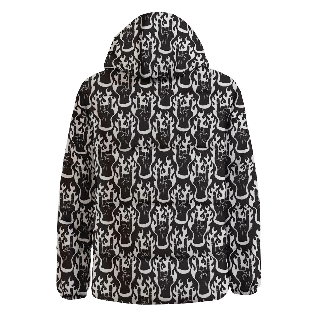 Hand Sign Rock And Roll Print Pattern Down Jacket-grizzshop