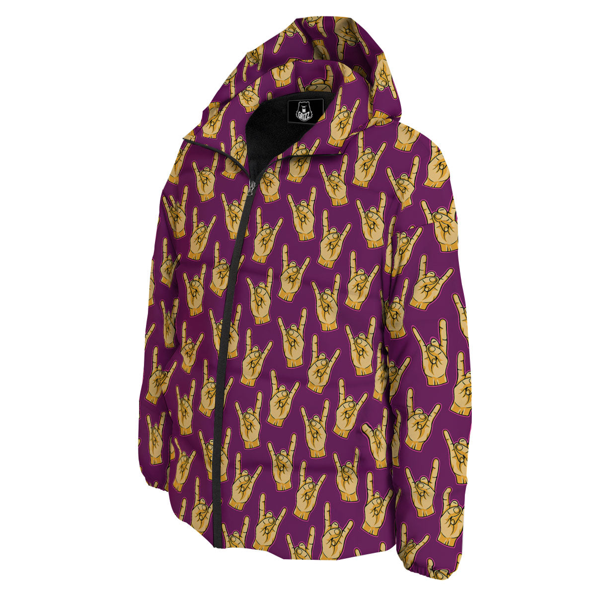 Hand Symbol Rock And Roll Print Pattern Down Jacket-grizzshop