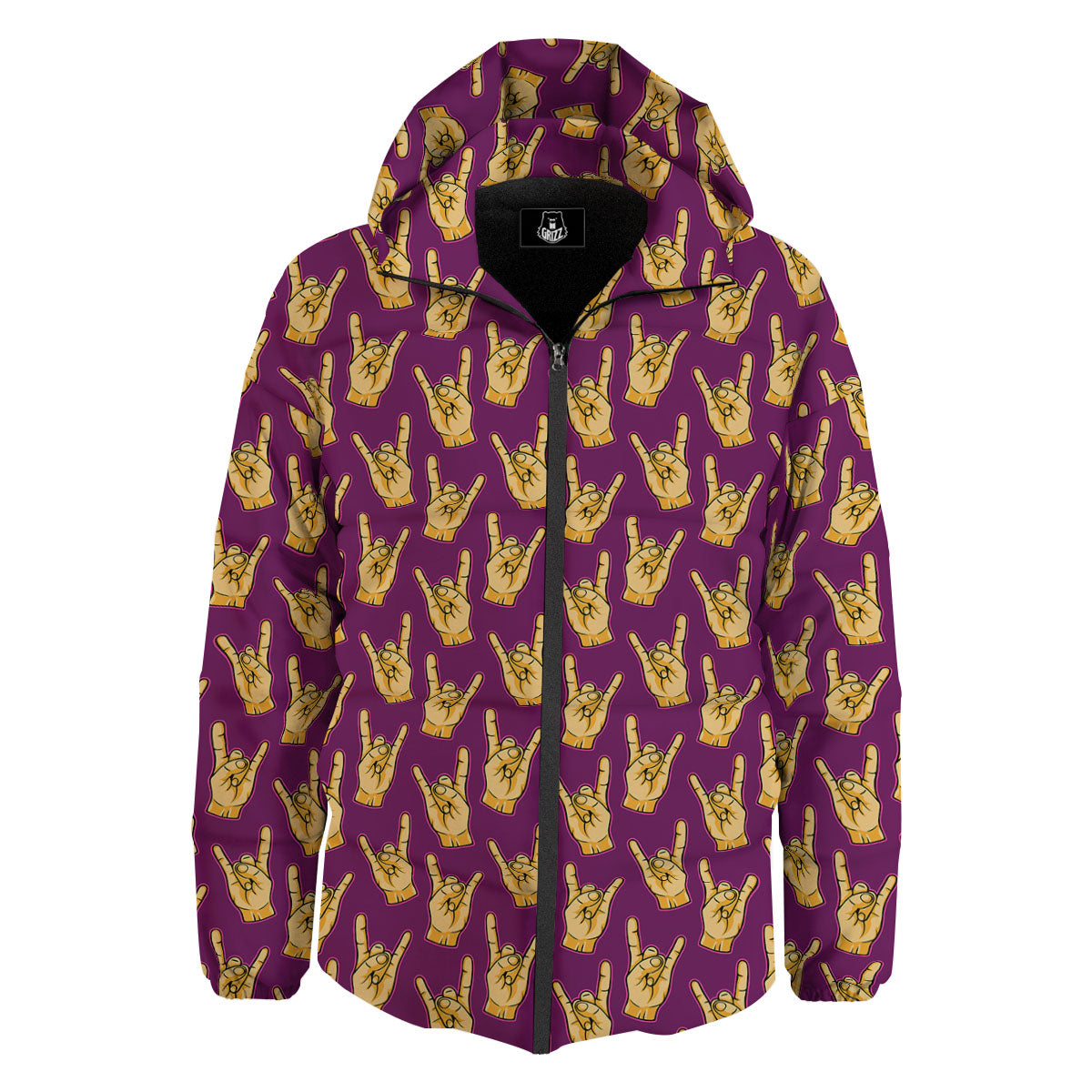 Hand Symbol Rock And Roll Print Pattern Down Jacket-grizzshop