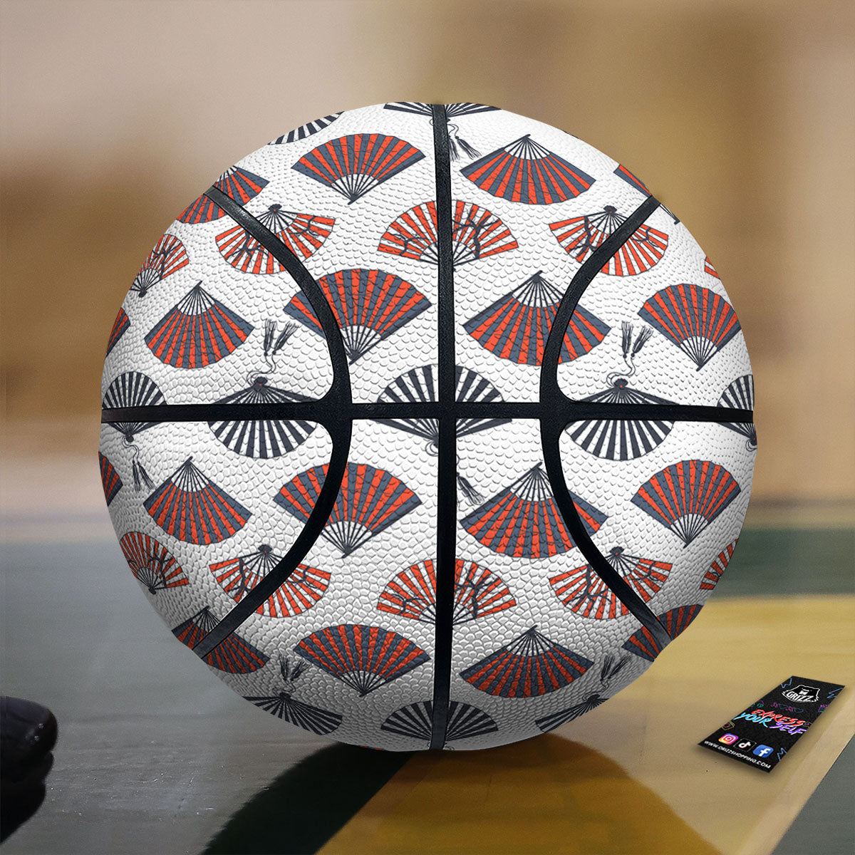 Hand Fan Japanese Print Pattern Basketball
