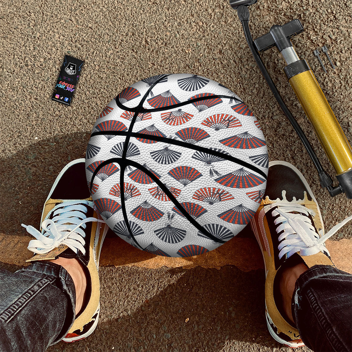 Hand Fan Japanese Print Pattern Basketball