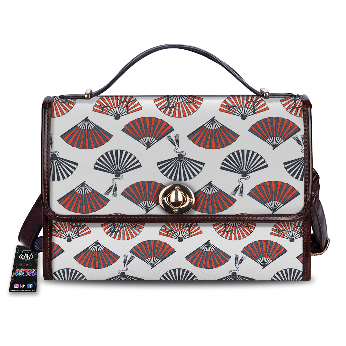 Hand Fan Japanese Print Pattern Women's Satchel Bag