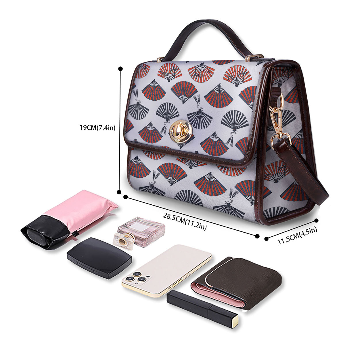 Hand Fan Japanese Print Pattern Women's Satchel Bag
