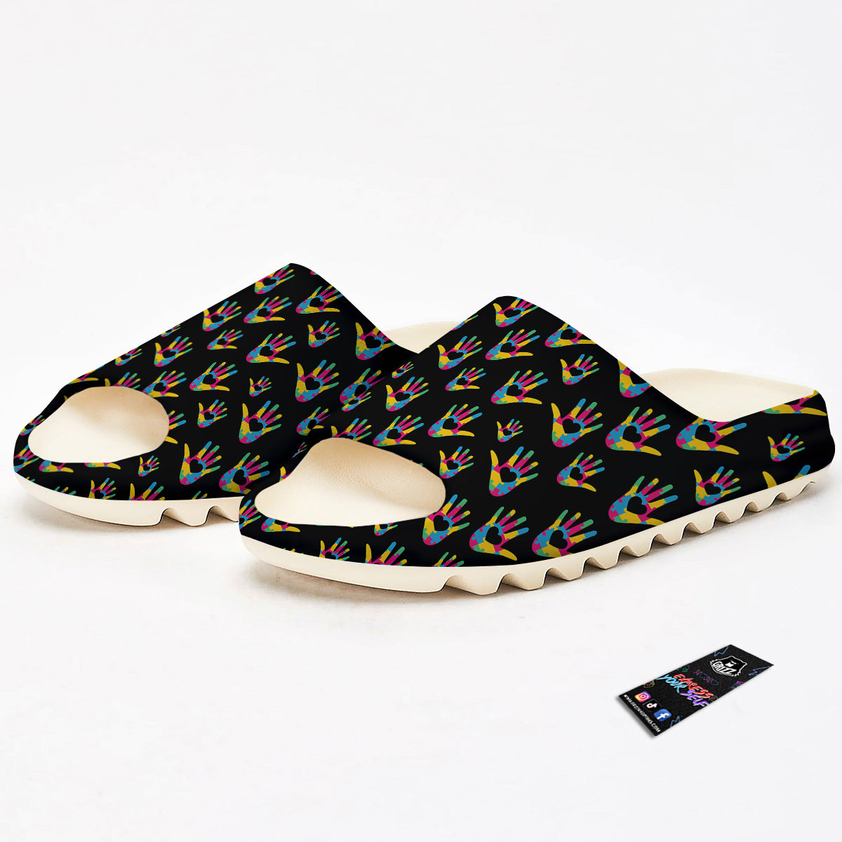 Hand Shaped Autism Day Print Pattern Sandals-grizzshop