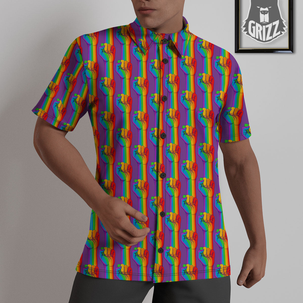 Hand Sign Gay Pride Print Pattern Untucked Shirts-grizzshop