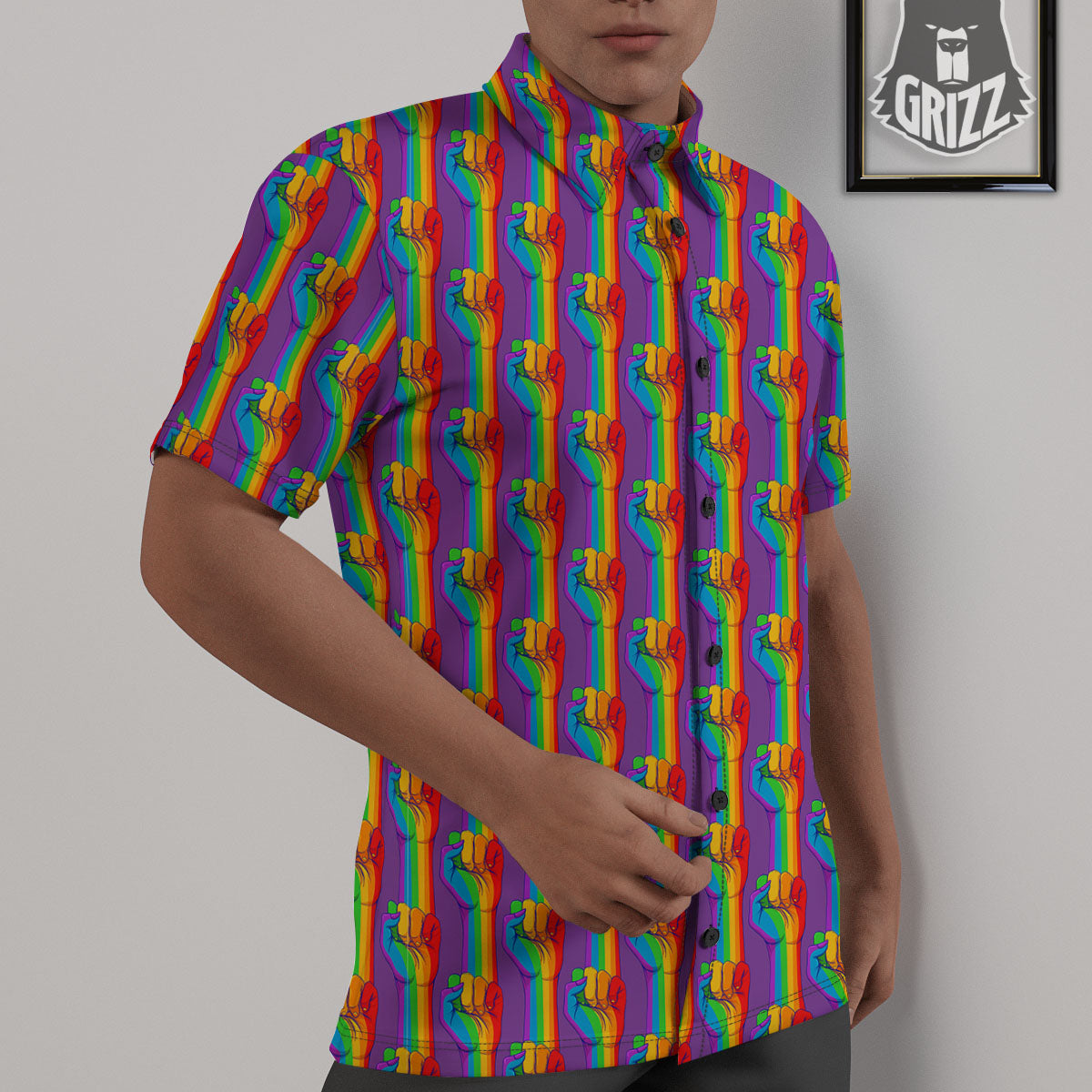 Hand Sign Gay Pride Print Pattern Untucked Shirts-grizzshop