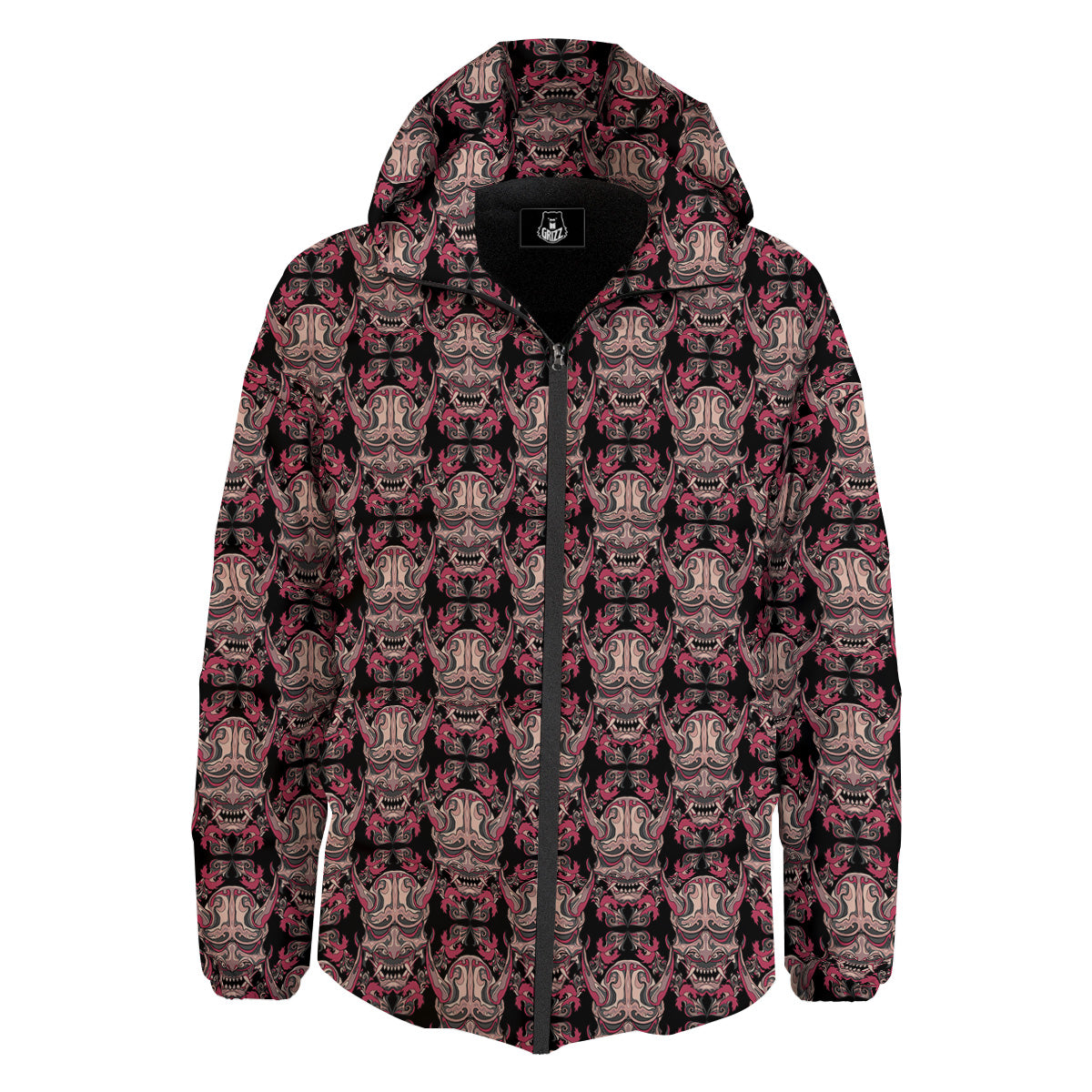 Hannya Mask Vintage Color Print Pattern Down Jacket-grizzshop