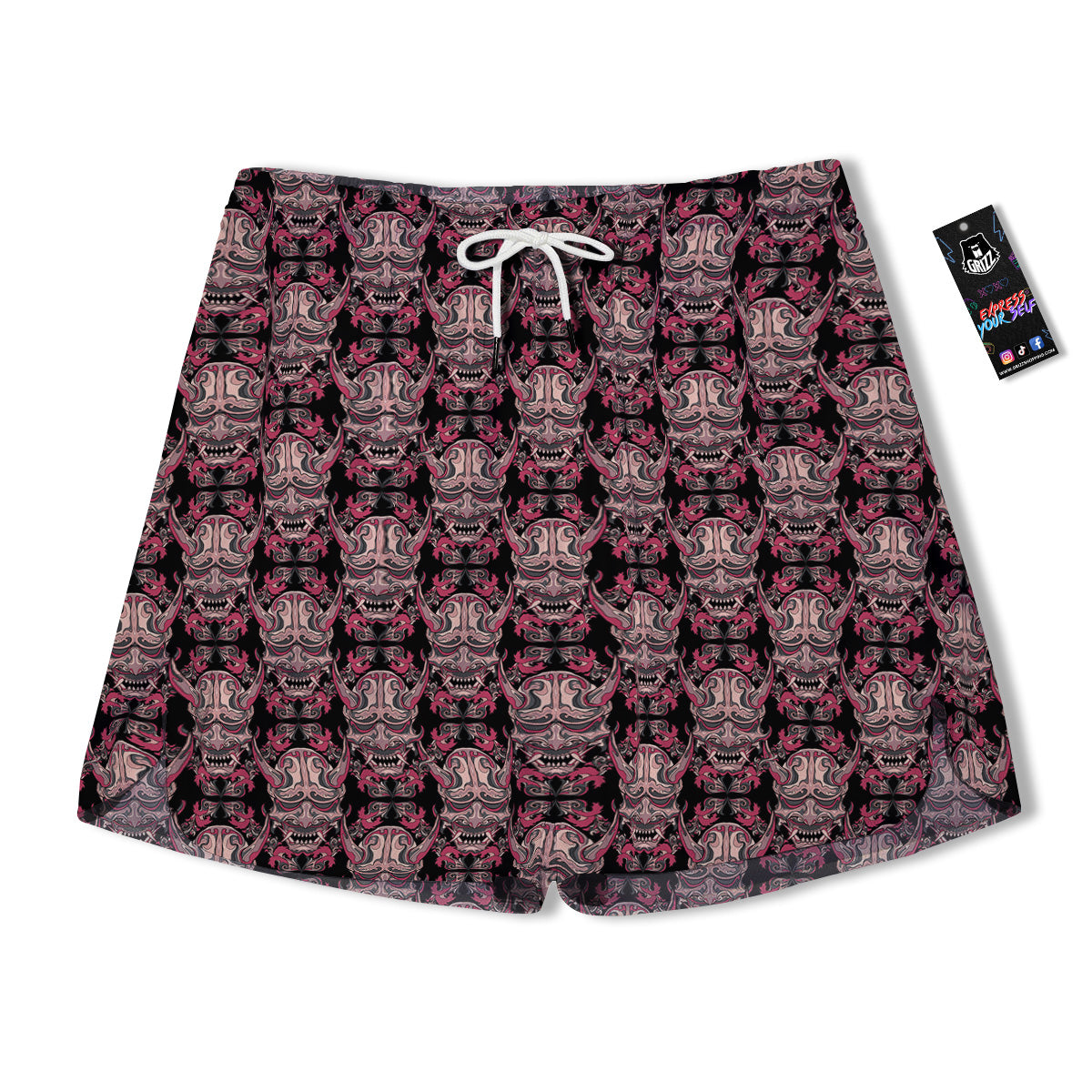 Hannya Mask Vintage Color Print Pattern Men's Running Shorts-grizzshop