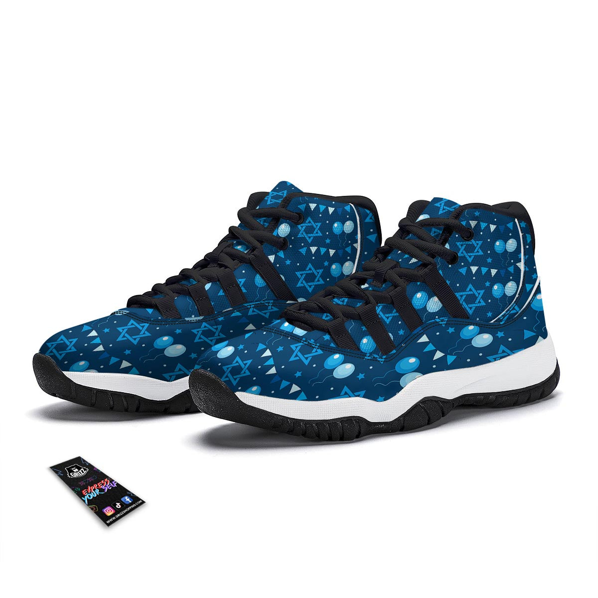 Hanukkah Balloon Print Pattern Black Bball Shoes-grizzshop