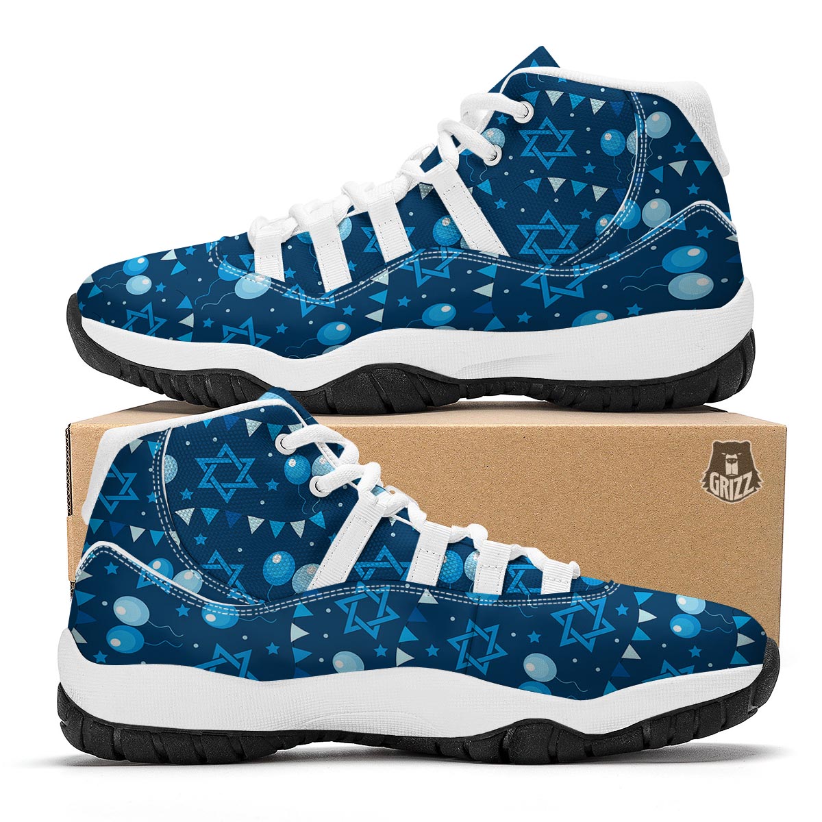 Hanukkah Balloon Print Pattern White Bball Shoes-grizzshop