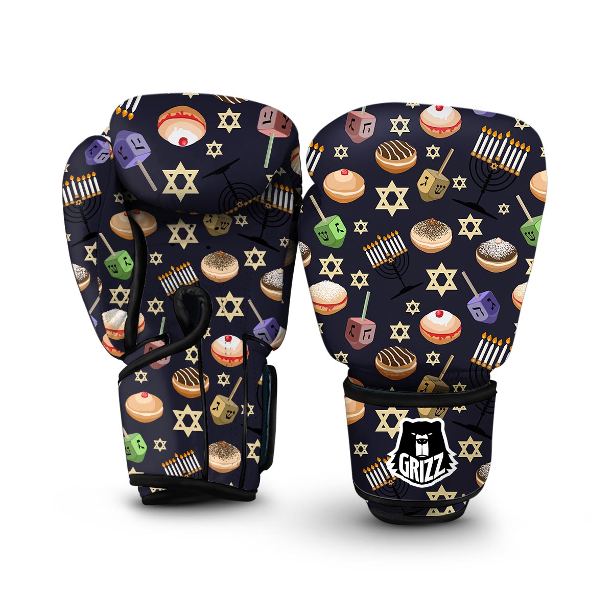 Hanukkah Black Print Pattern Boxing Gloves-grizzshop