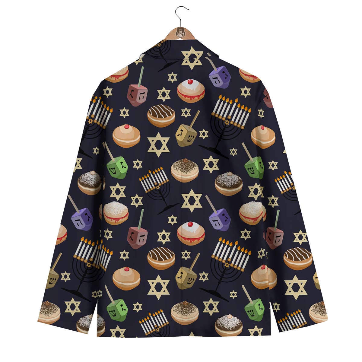 Hanukkah Black Print Pattern Men's Blazer-grizzshop