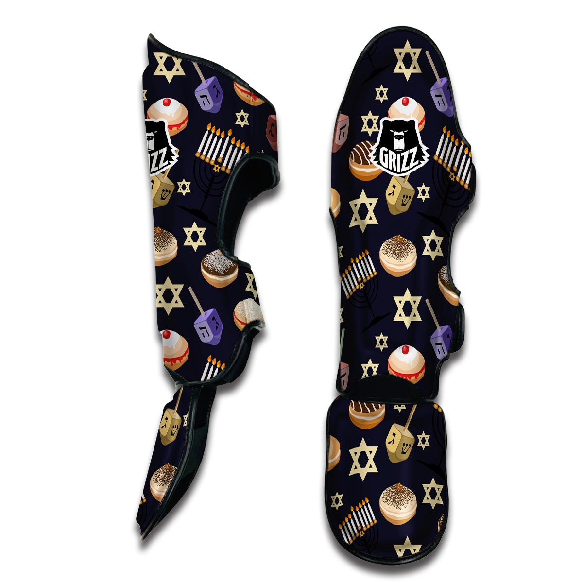 Hanukkah Black Print Pattern Muay Thai Shin Guards-grizzshop