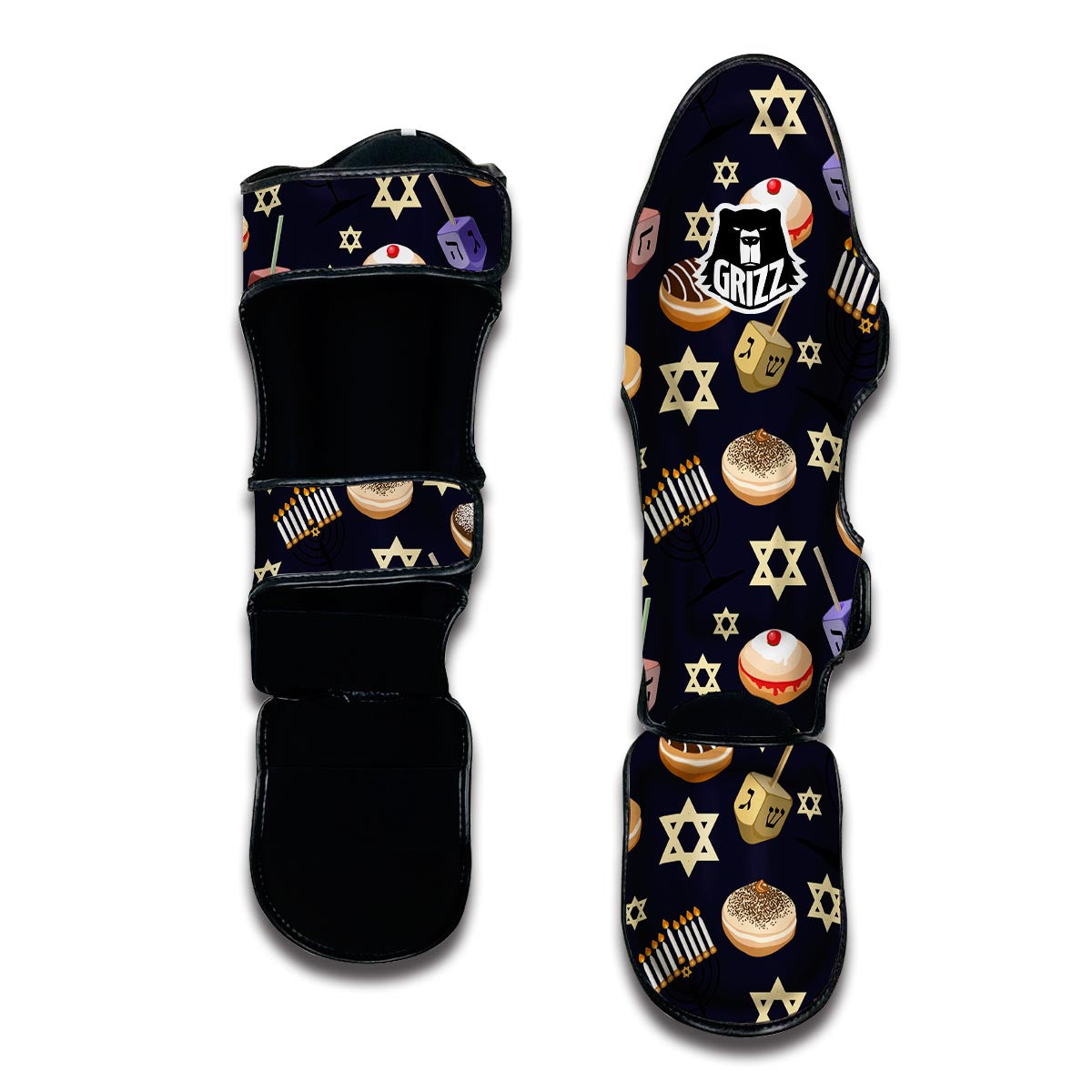 Hanukkah Black Print Pattern Muay Thai Shin Guards-grizzshop