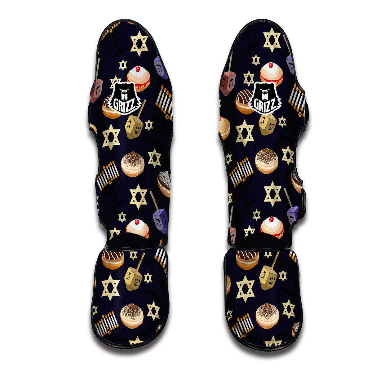 Hanukkah Black Print Pattern Muay Thai Shin Guards-grizzshop