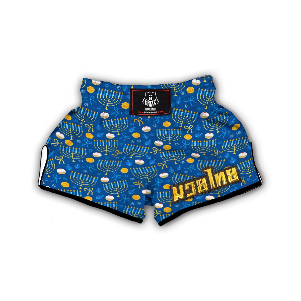 Hanukkah Pattern Print Muay Thai Boxing Shorts-grizzshop