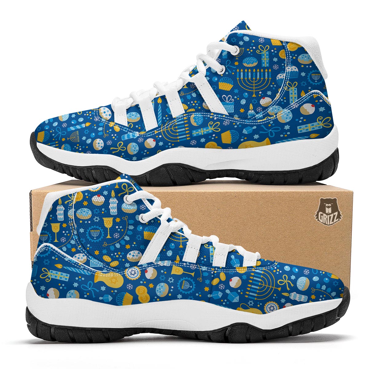 Hanukkah Print Pattern White Bball Shoes-grizzshop