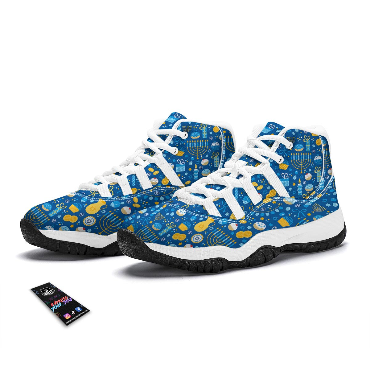 Hanukkah Print Pattern White Bball Shoes-grizzshop