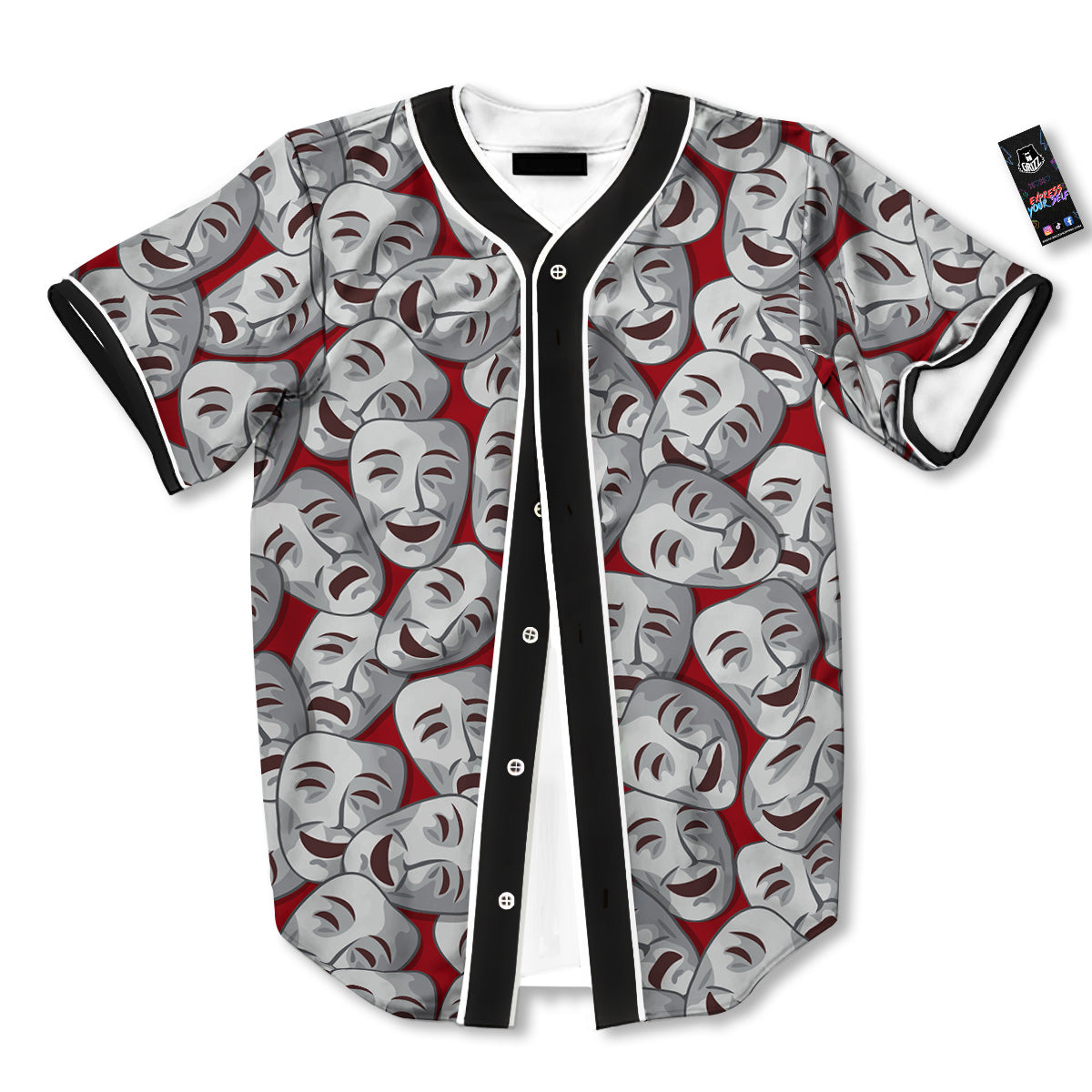 Happy And Sad Theatrical Masks Print Pattern Baseball Jersey-grizzshop