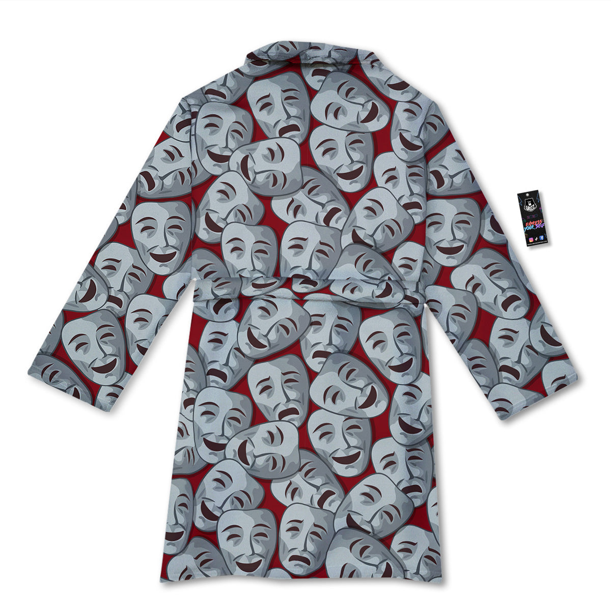 Happy And Sad Theatrical Masks Print Pattern Bathrobe-grizzshop