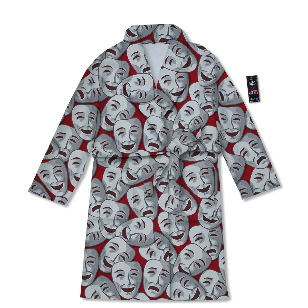 Happy And Sad Theatrical Masks Print Pattern Bathrobe-grizzshop