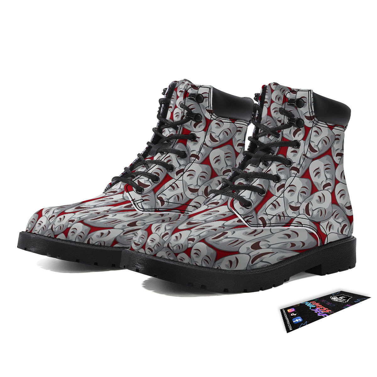 Happy And Sad Theatrical Masks Print Pattern Boots-grizzshop
