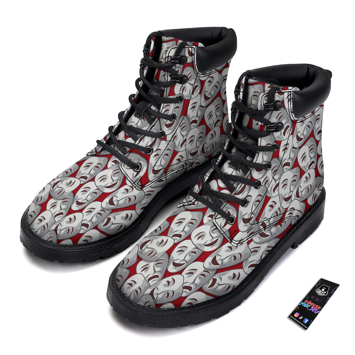 Happy And Sad Theatrical Masks Print Pattern Boots-grizzshop