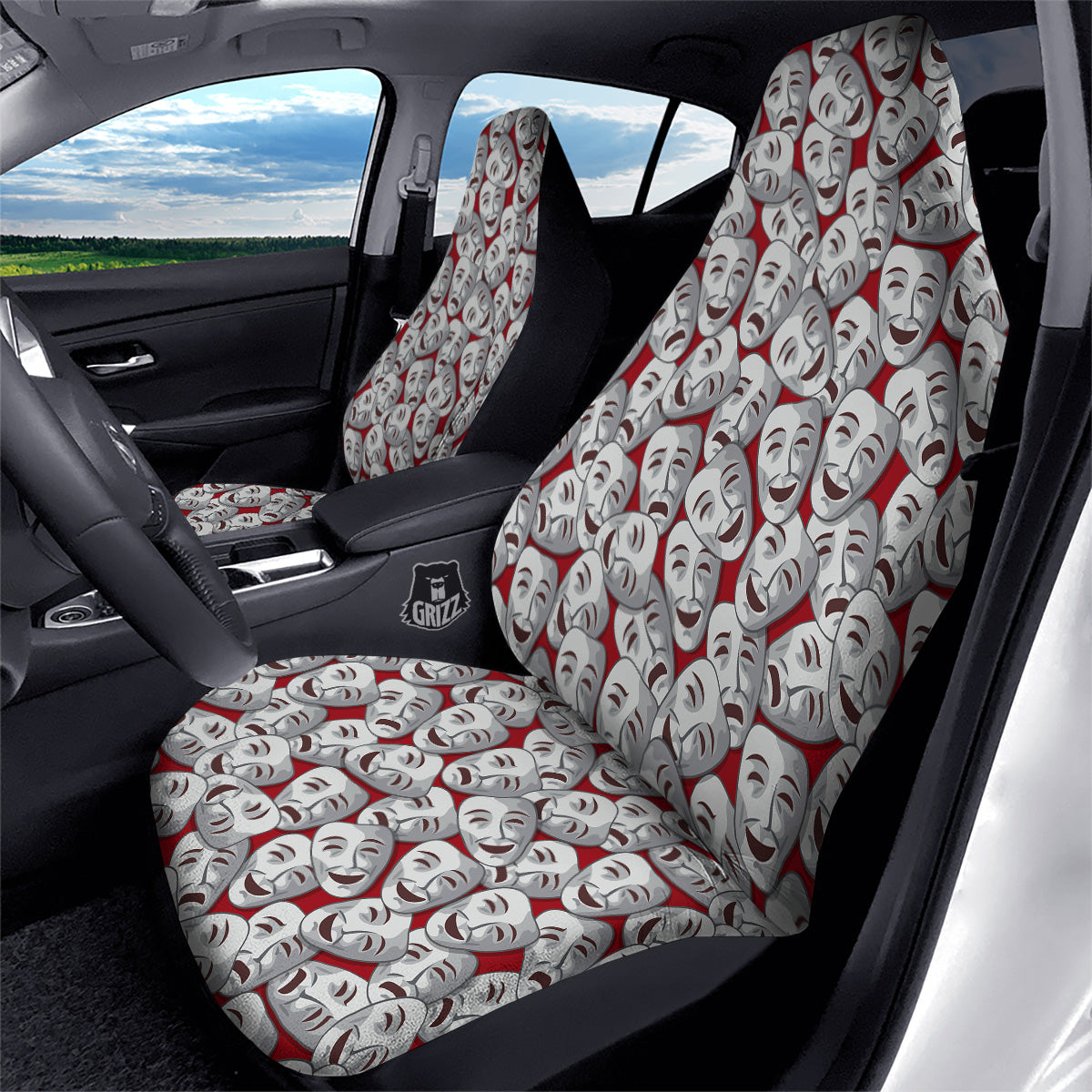 Happy And Sad Theatrical Masks Print Pattern Car Seat Covers-grizzshop