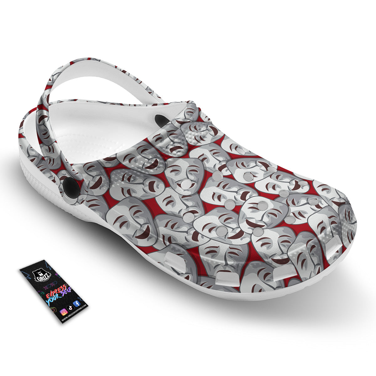 Happy And Sad Theatrical Masks Print Pattern Clog-grizzshop