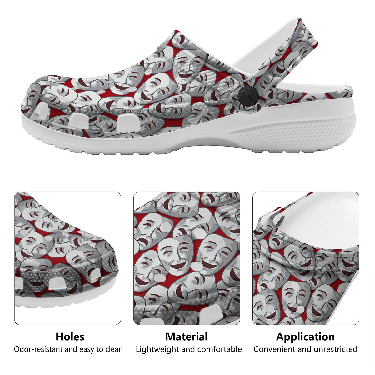 Happy And Sad Theatrical Masks Print Pattern Clog-grizzshop
