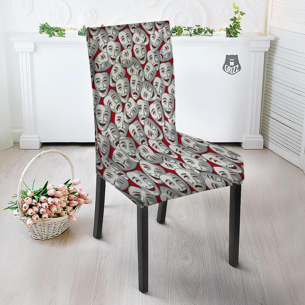 Happy And Sad Theatrical Masks Print Pattern Dining Chair Slipcover-grizzshop