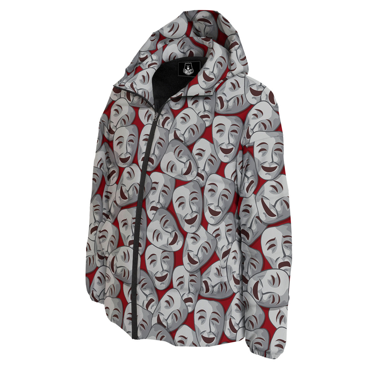 Happy And Sad Theatrical Masks Print Pattern Down Jacket-grizzshop