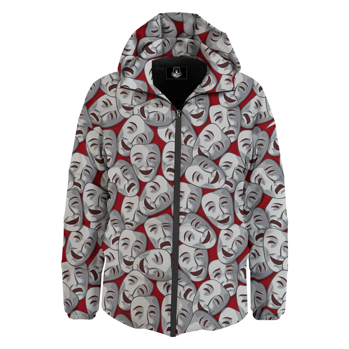 Happy And Sad Theatrical Masks Print Pattern Down Jacket-grizzshop
