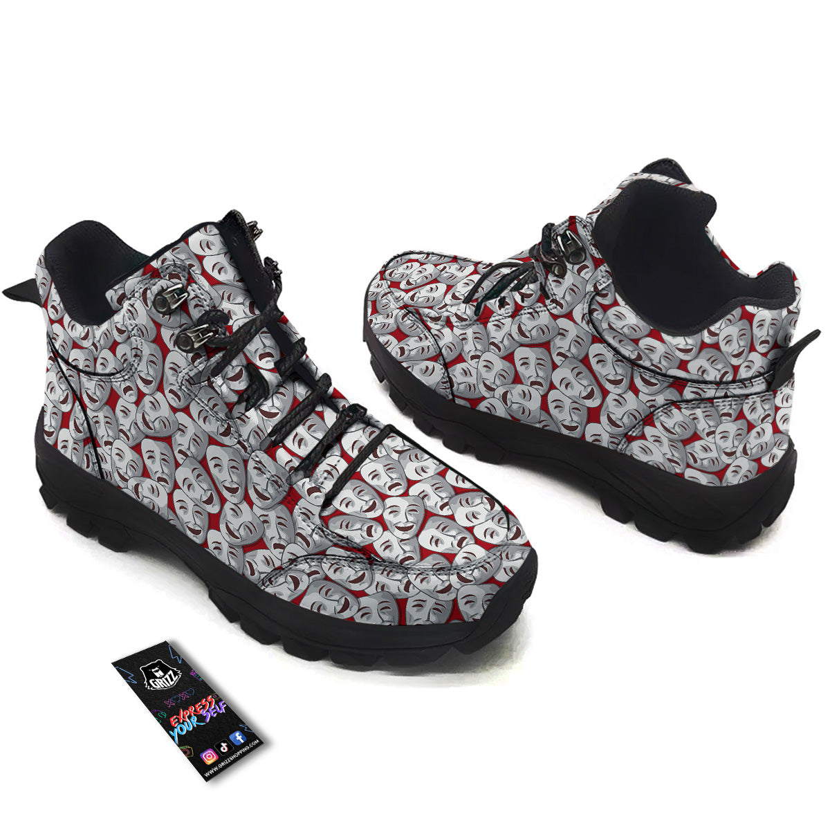 Happy And Sad Theatrical Masks Print Pattern Hiking Shoes-grizzshop