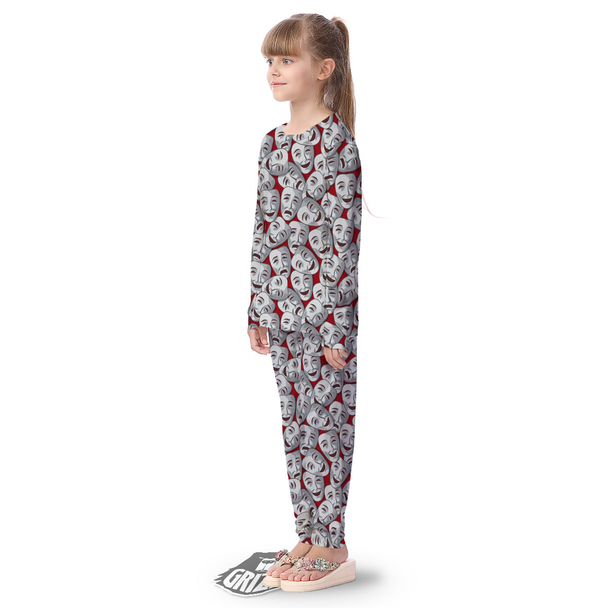 Happy And Sad Theatrical Masks Print Pattern Kid's Pajamas-grizzshop