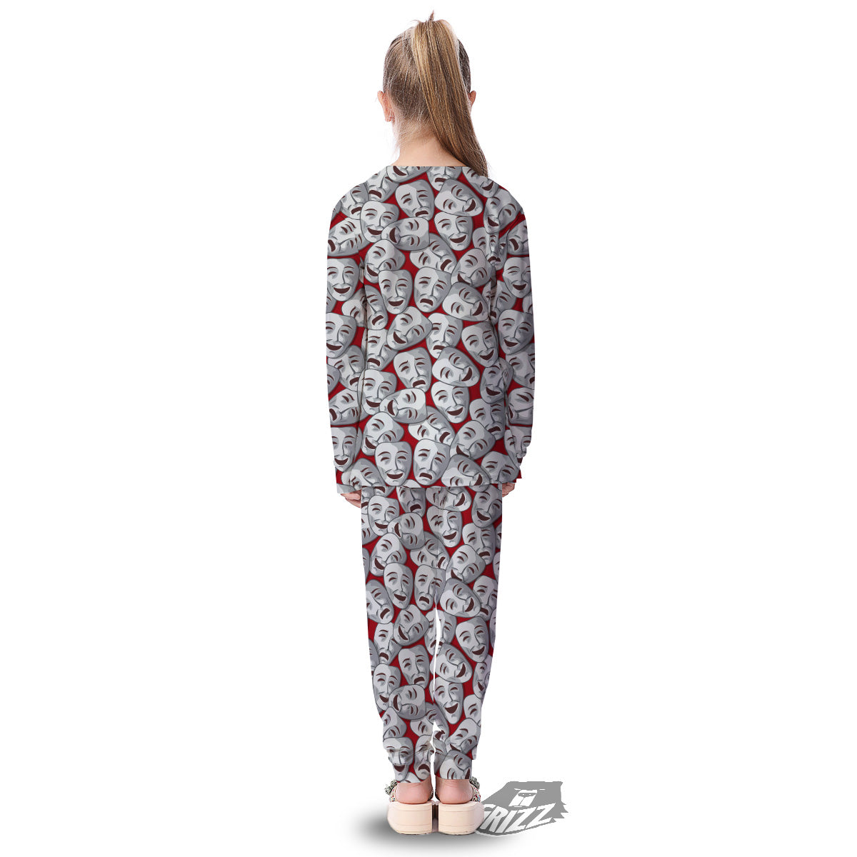 Happy And Sad Theatrical Masks Print Pattern Kid's Pajamas-grizzshop
