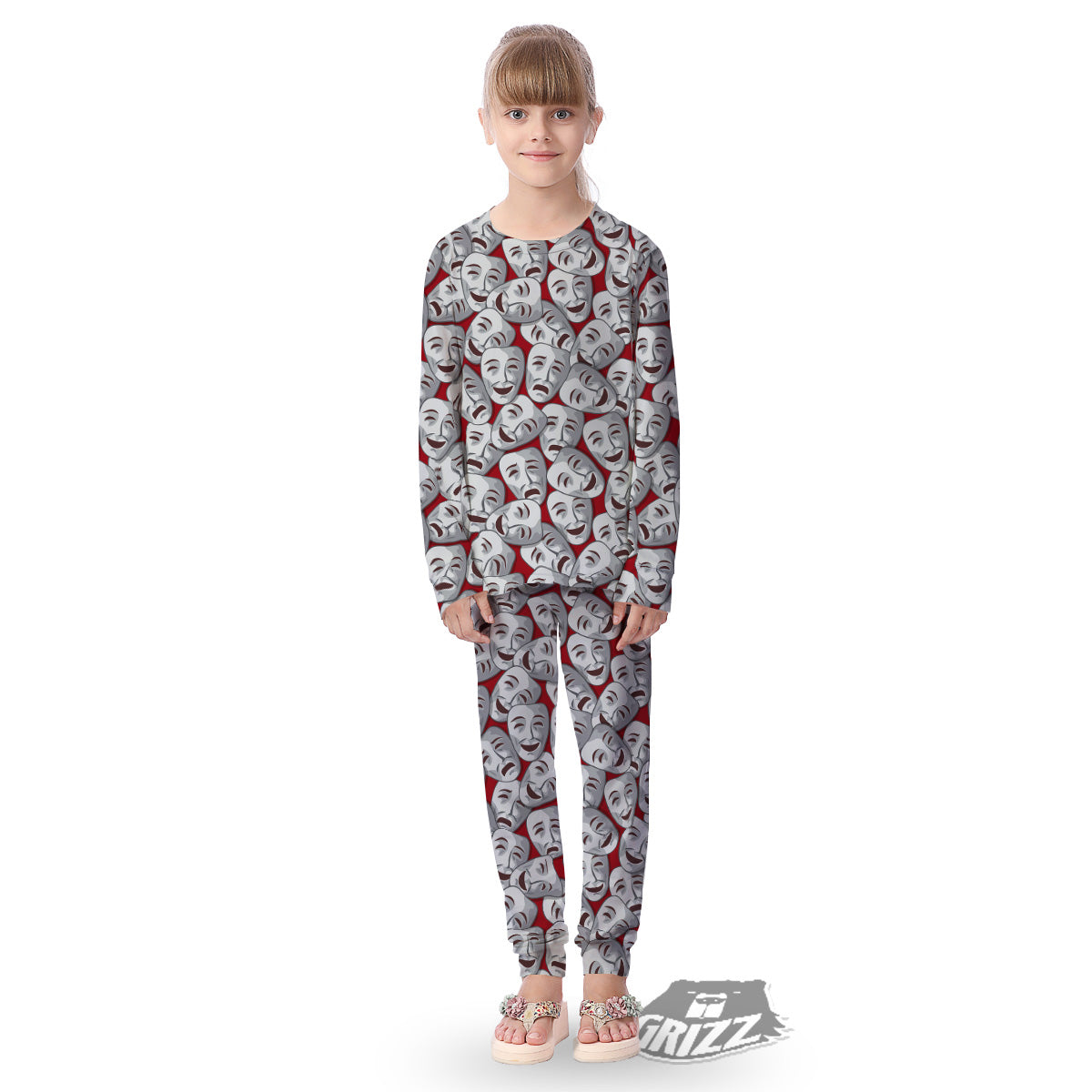 Happy And Sad Theatrical Masks Print Pattern Kid's Pajamas-grizzshop