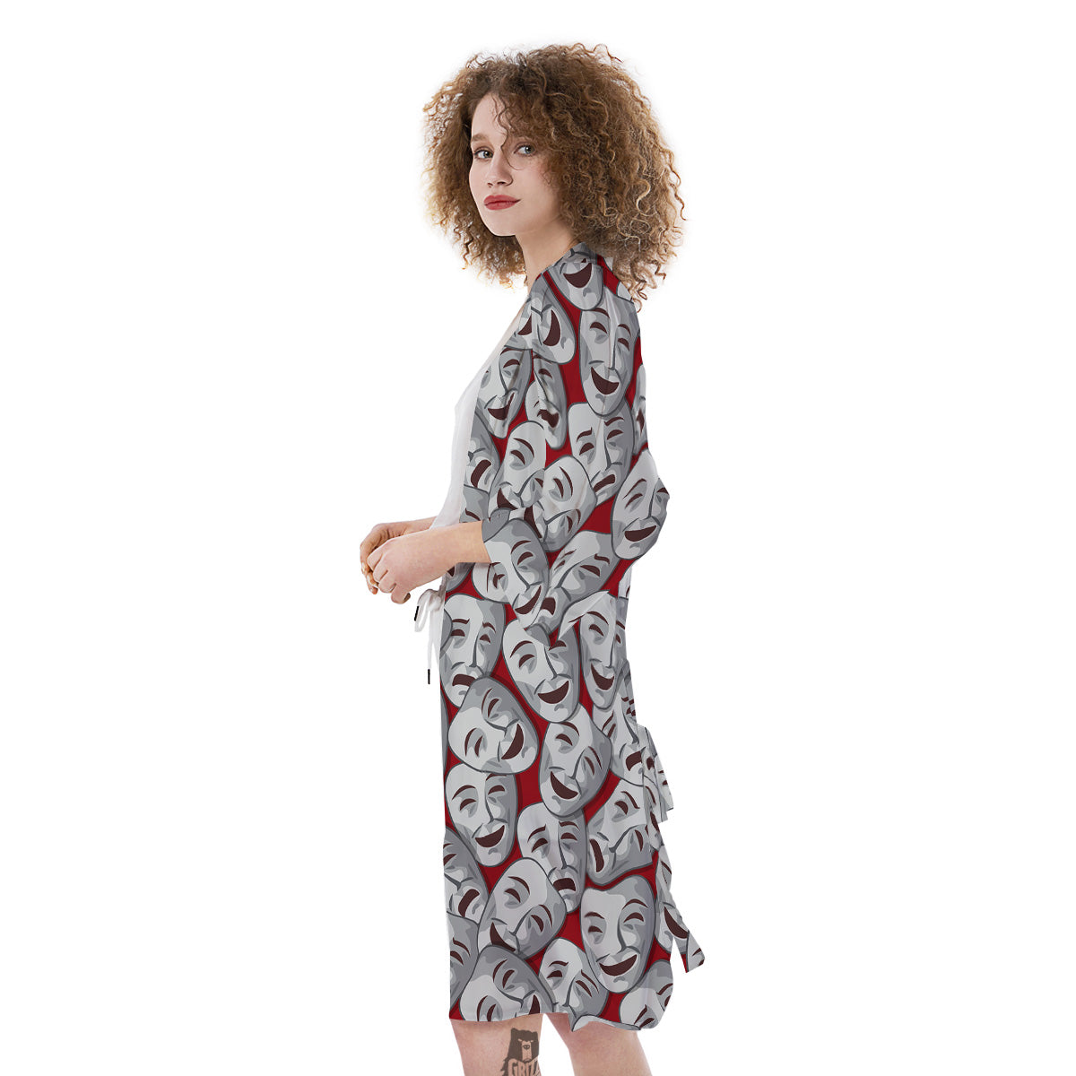 Happy And Sad Theatrical Masks Print Pattern Kimono-grizzshop
