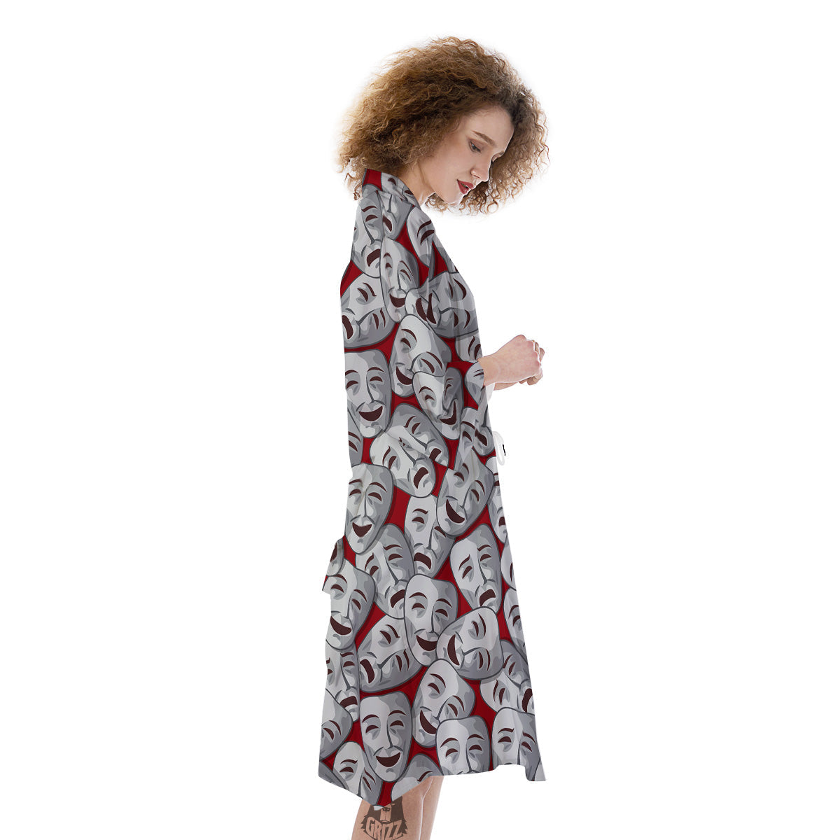 Happy And Sad Theatrical Masks Print Pattern Kimono-grizzshop