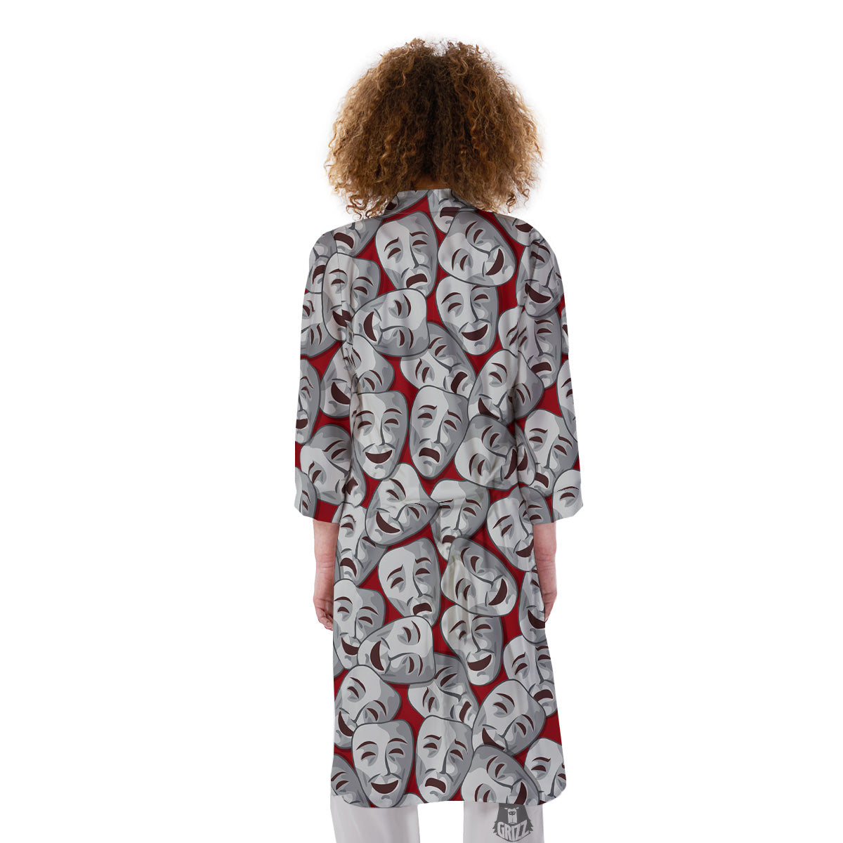 Happy And Sad Theatrical Masks Print Pattern Kimono-grizzshop