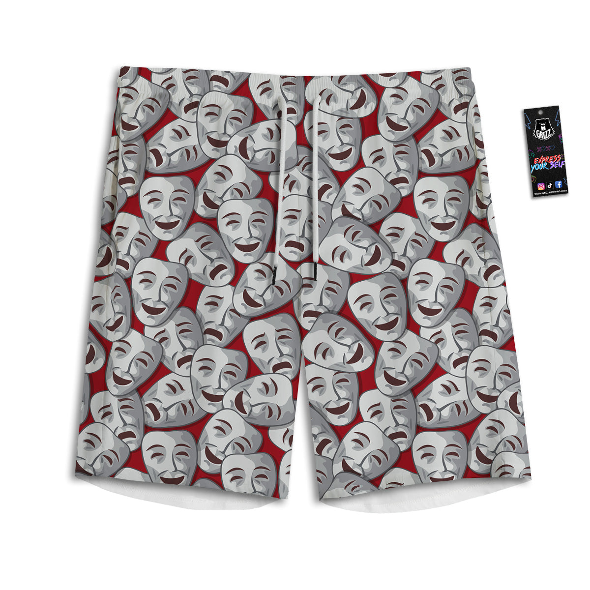 Happy And Sad Theatrical Masks Print Pattern Men's Athletic Shorts
