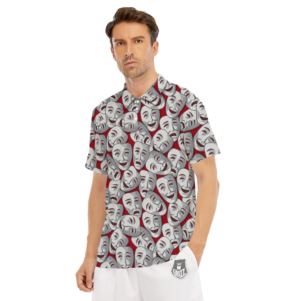 Happy And Sad Theatrical Masks Print Pattern Men's Golf Shirts-grizzshop