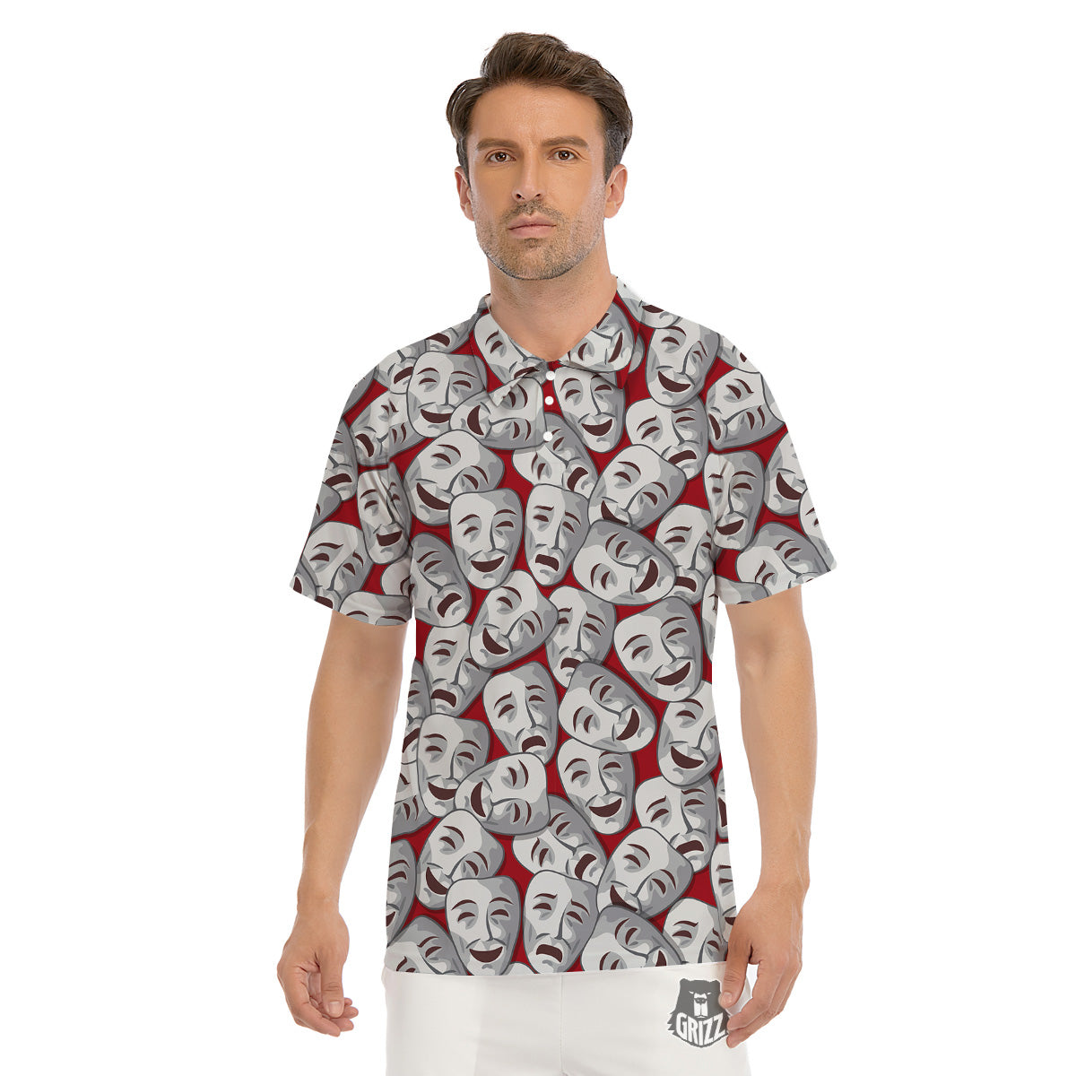 Happy And Sad Theatrical Masks Print Pattern Men's Golf Shirts-grizzshop