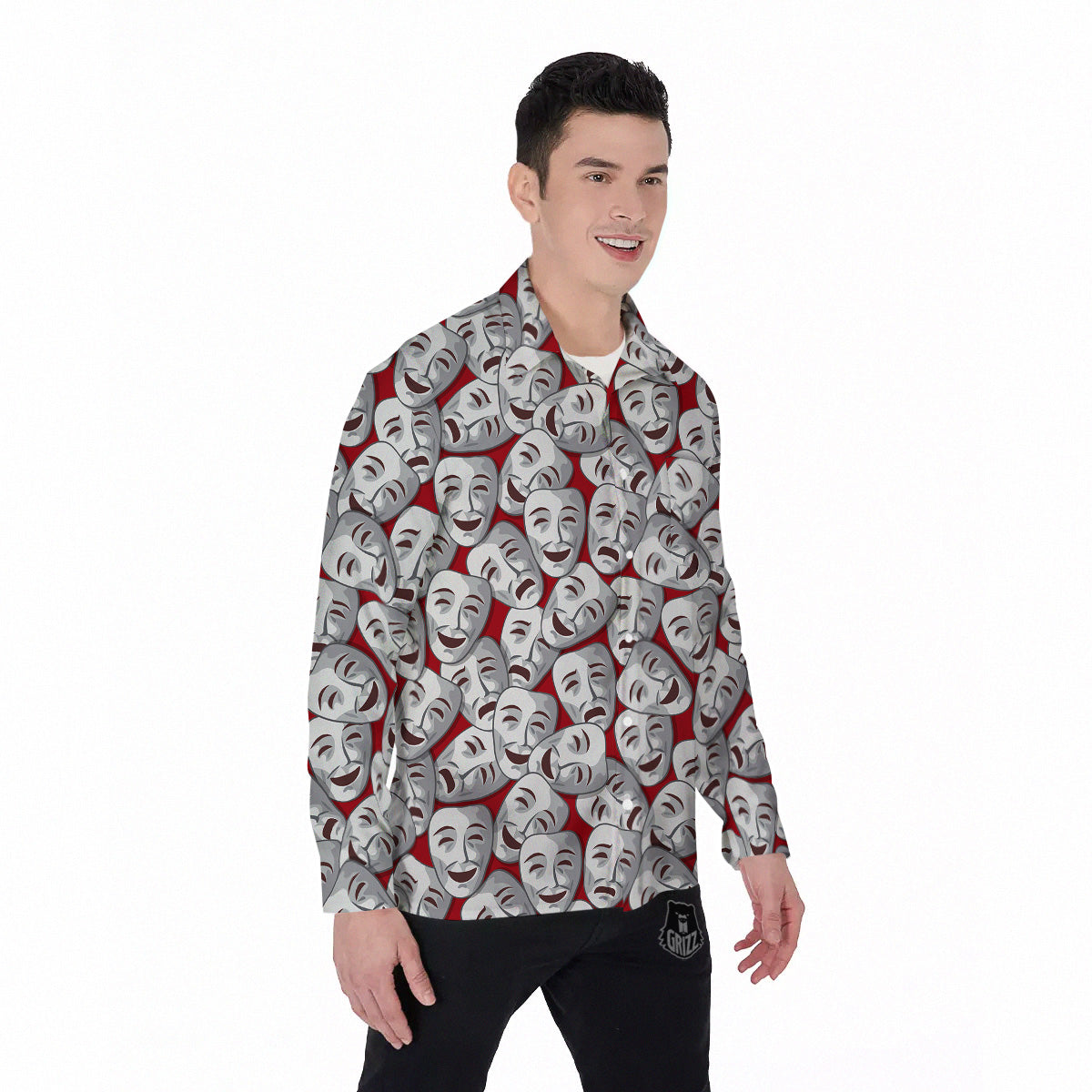 Happy And Sad Theatrical Masks Print Pattern Men's Long Sleeve Shirts-grizzshop