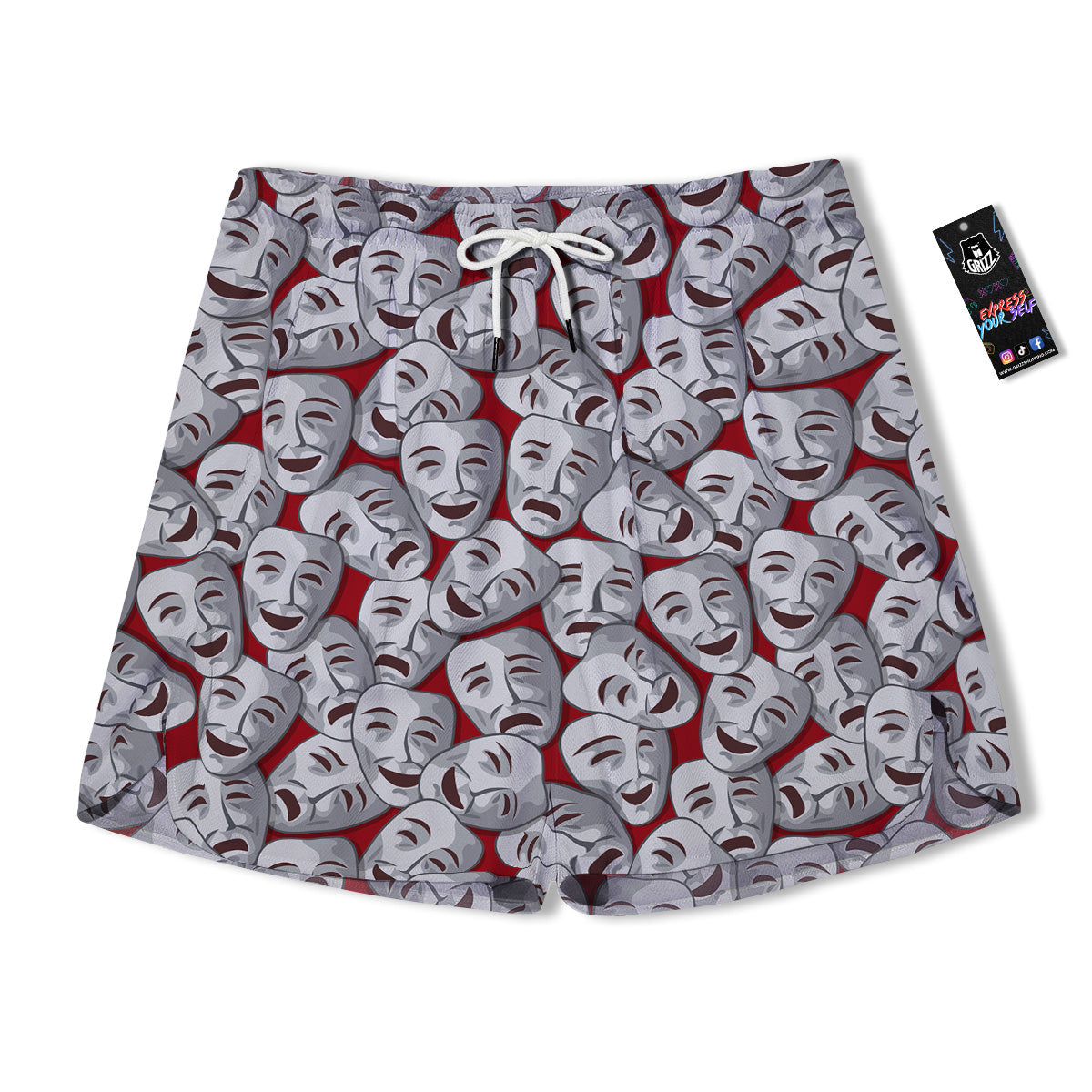 Happy And Sad Theatrical Masks Print Pattern Men's Running Shorts-grizzshop