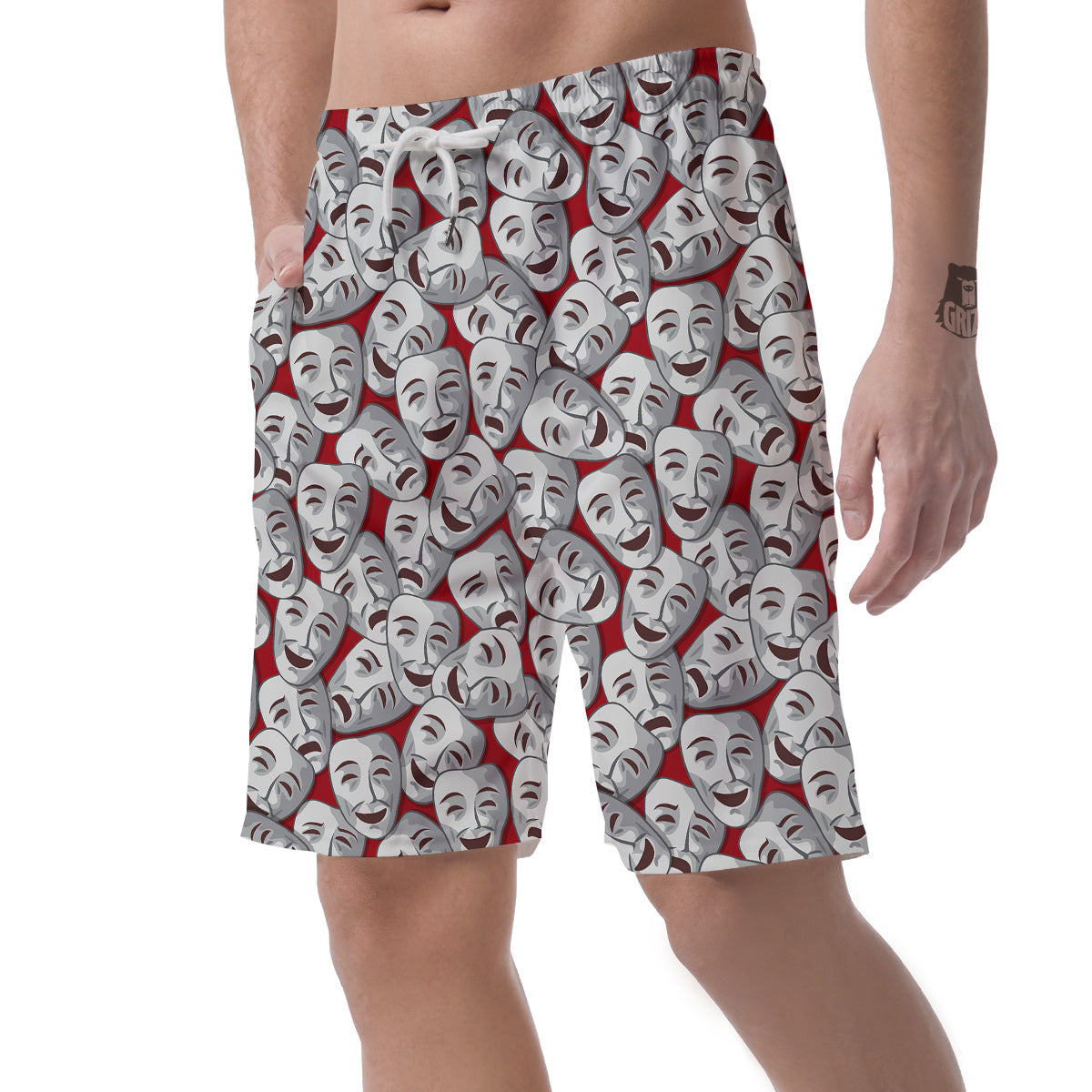 Happy And Sad Theatrical Masks Print Pattern Men's Shorts-grizzshop