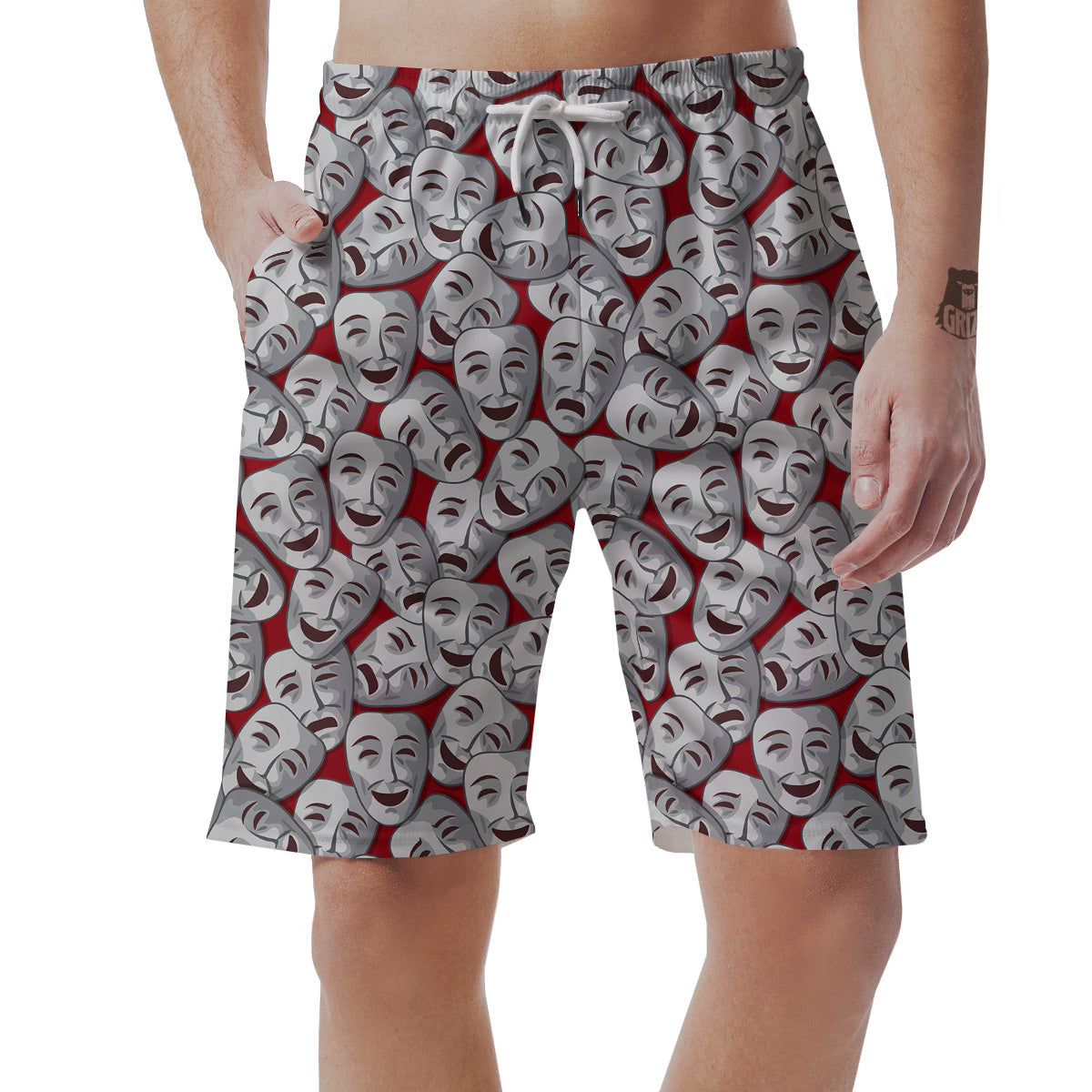 Happy And Sad Theatrical Masks Print Pattern Men's Shorts-grizzshop