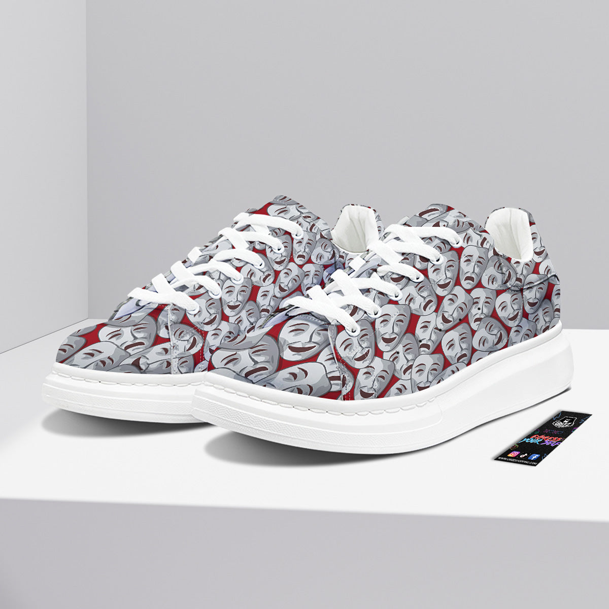 Happy And Sad Theatrical Masks Print Pattern Platform Shoes-grizzshop