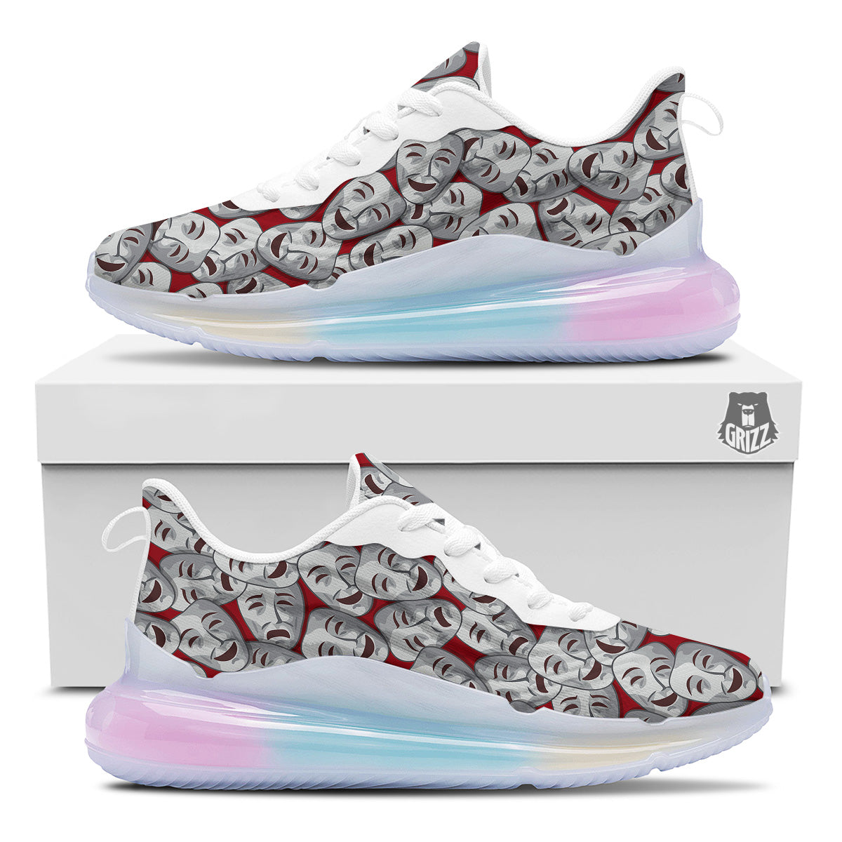 Happy And Sad Theatrical Masks Print Pattern Running Sneakers-grizzshop